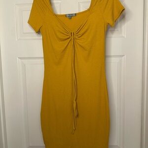 Good Luck Gem Yellow Tie Front Ruched Mini Dress
